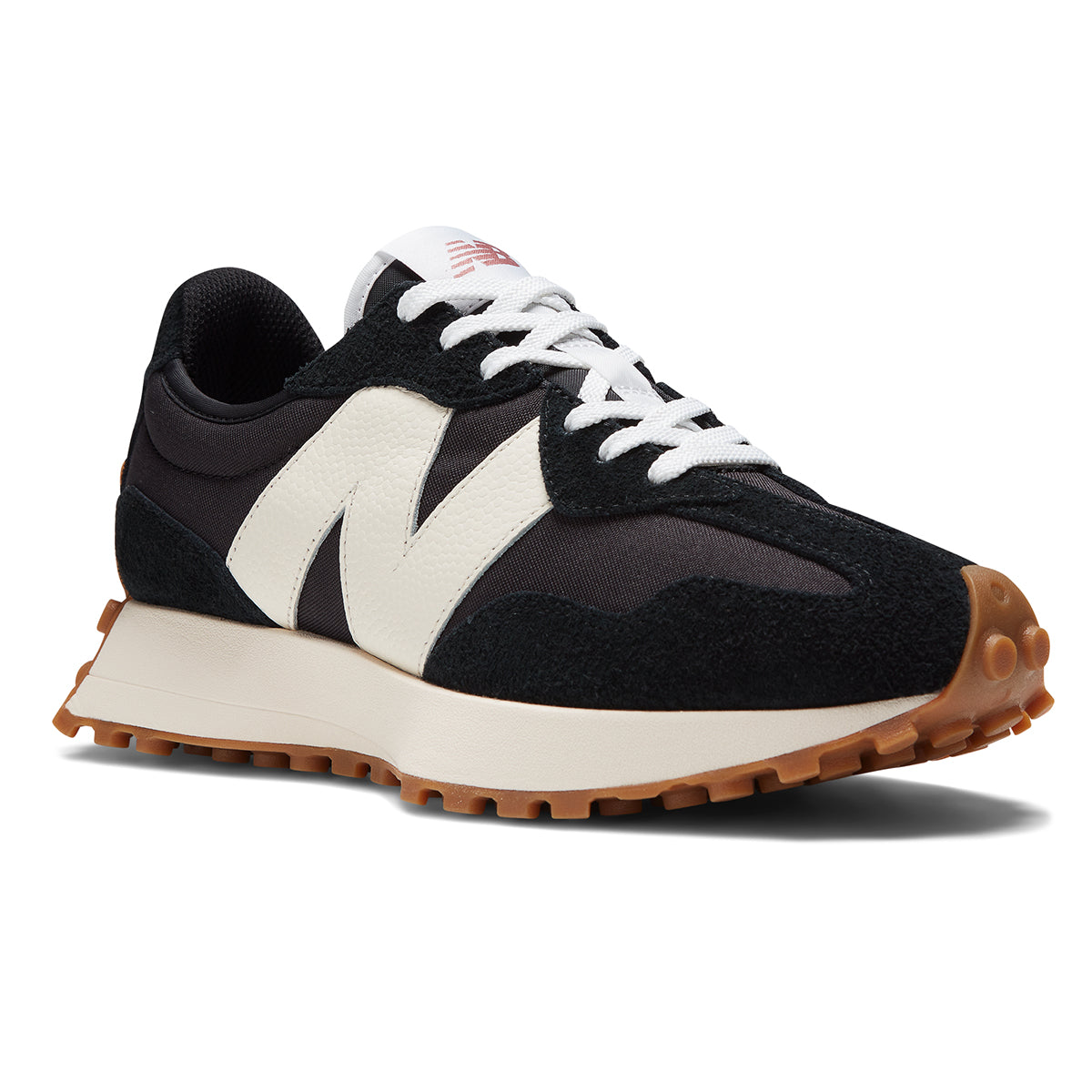 New Balance WL327BL women’s classic retro sneaker in suede and nylon with oversized “N” logo, lightweight EVA midsole – available at Walking on a Cloud Canada.Style #WS327BL