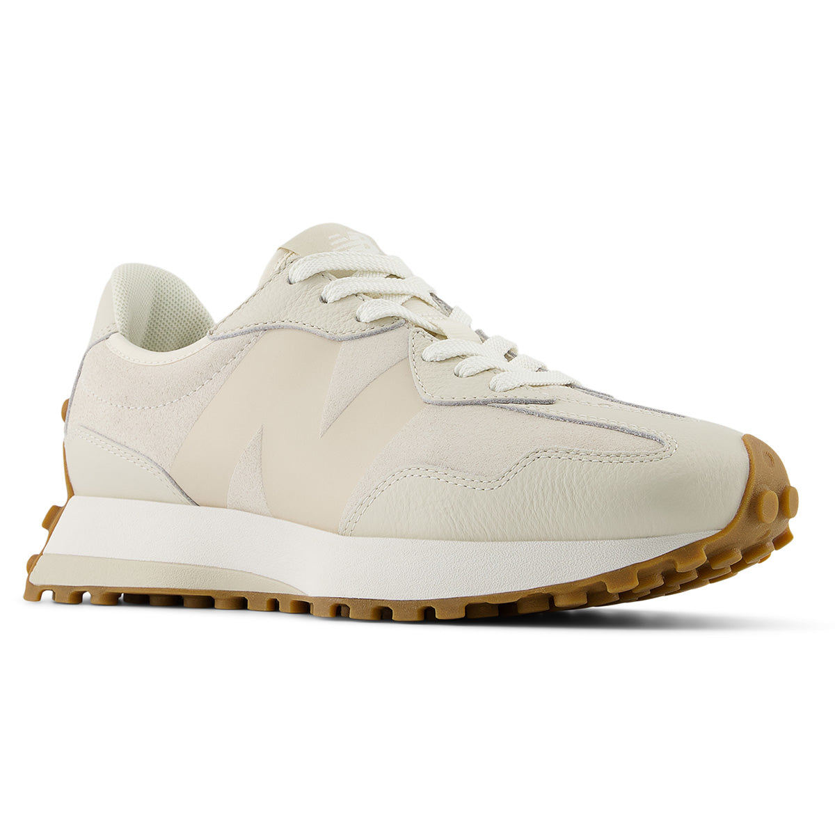 New Balance WL327DBA women’s classic retro sneaker in suede and nylon with oversized “N” logo, lightweight EVA midsole – available at Walking on a Cloud Canada. Style #WS327DBA