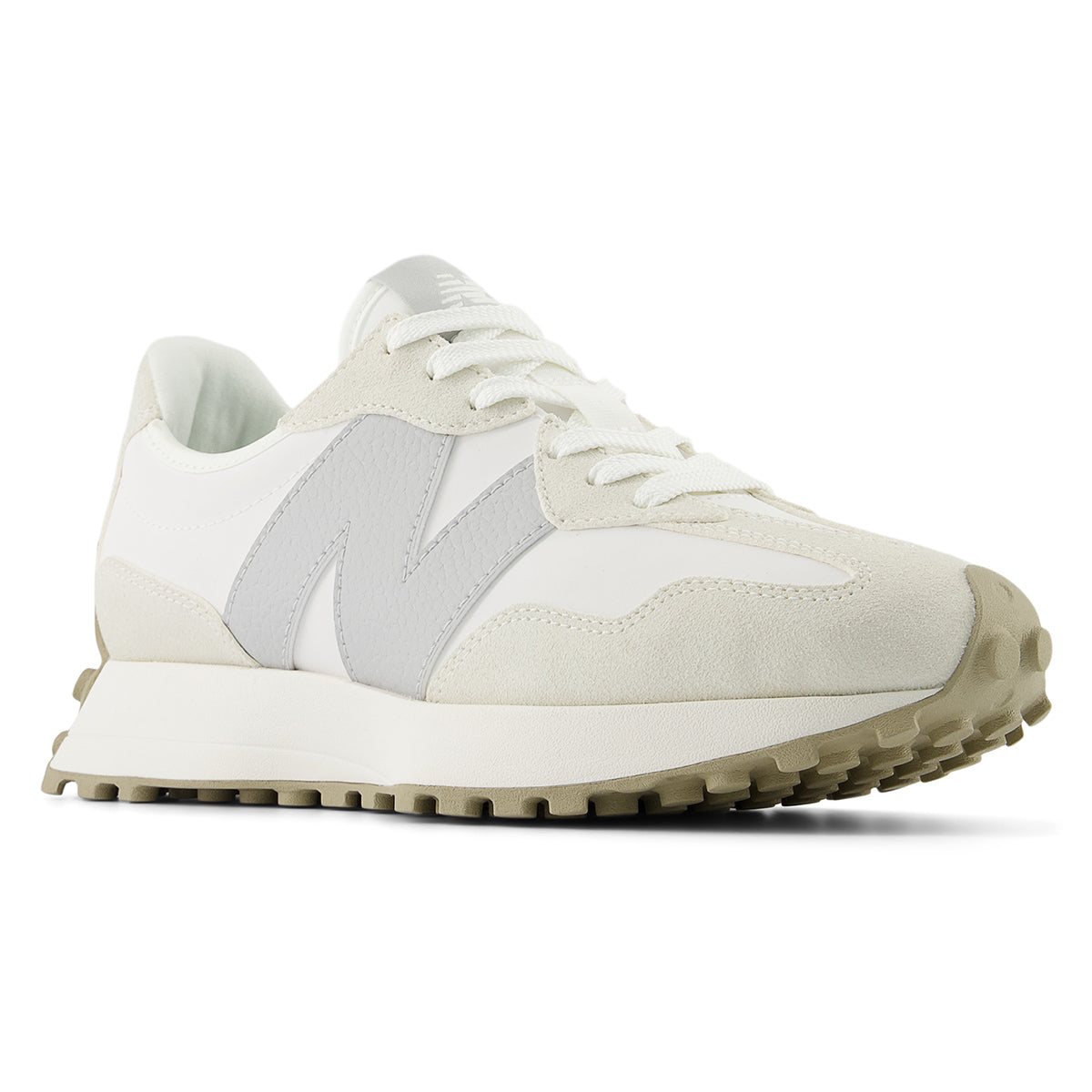 New Balance WL327KE women’s classic retro sneaker in suede and nylon with oversized “N” logo, lightweight EVA midsole – available at Walking on a Cloud Canada.