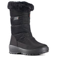 Black quilted vegan winter boot with wool lining, side zipper, and stainless steel cleats for grip—Olang Gemma OC Zip designed for -30°C Canadian winters.