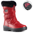 Red quilted winter boot with eco-fur collar, wool lining, and stainless steel cleats for grip—Olang Gemma OC Zip Red rated to -30°C.
