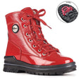 Olang Sound OC Lace Red winter boots with shiny patent leather upper, lace closure, wool lining, and ALASKA outsole with OC System® ice grips.
