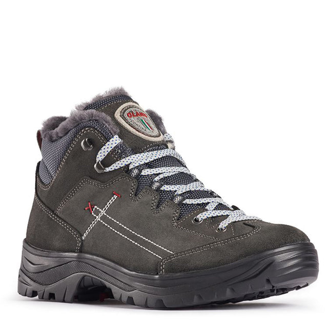 Olang Spell OC Zip L Black boots with vegan patent upper, lace and zip closure, wool lining, and ROCK outsole with OC System® ice cleats.