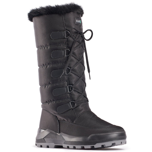 Olang Valeria Nero Black winter boots with quilted polyester upper, lace and zipper closure, wool lining, and REGINA outsole with OC System® grips.