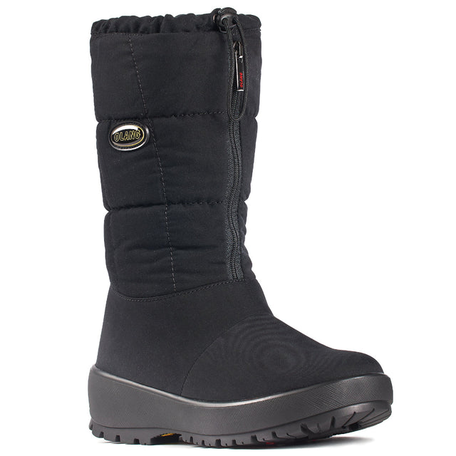 Olang Ziller OC Zip Black women’s winter boots with velvet-like quilted polyester upper, wool lining, zipper closure, and TORONTO outsole with OC System® grips.