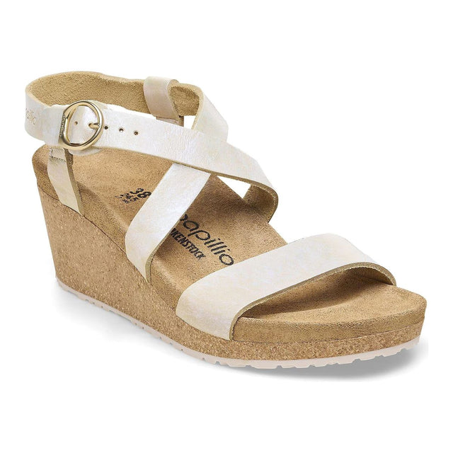 Papillio Sibyl Leather Wedge Sandal in Metallic Silver with the all day Comfort of a Birkenstock