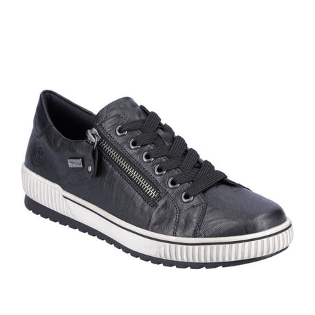 Remonte Ottawa D0700 Women's Lace Up Shoe, all-day comfort Premium black leather upper with sporty contrast stitching. Style #D0700-00