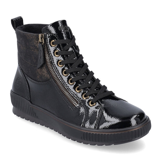 Remonte Crash D0775 Women's Lace Up Boots,  smooth black leather and synthetic upper water, waterproof breathable insulation against the cold. Style #D0775-01
