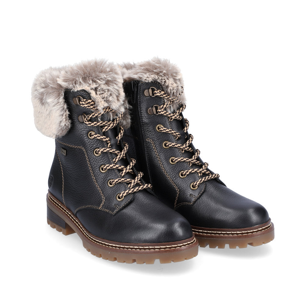 Remonte D0B74 Women's Lace/Zip Winter Boots in Black