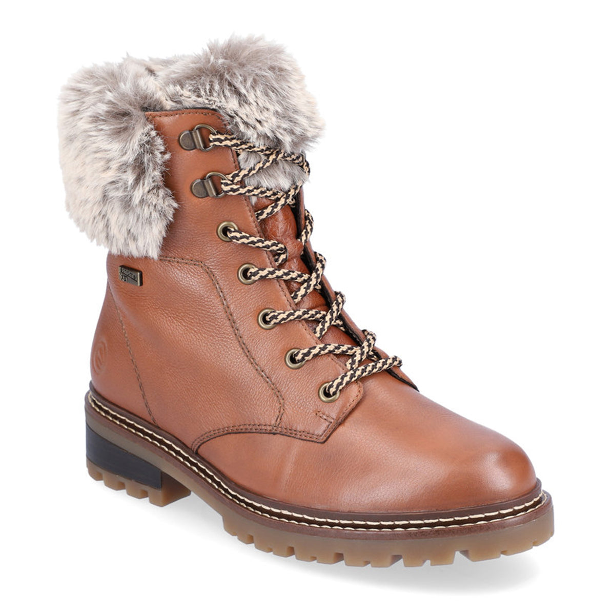 Remonte D0B74 Women's Lace Up Winter Boots, brown leather durable grip waterproof brown every day boots. Style #D0B74-24