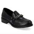 Remonte Wilde D0F03 Women's Loafers, Premium Black Leather SHoe with decorative silver chain. Style #D0F03-01