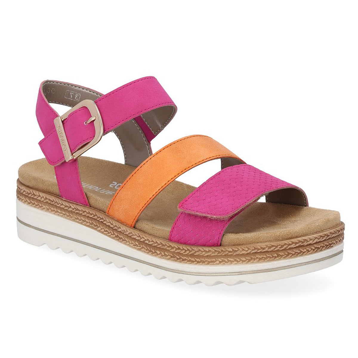 Remonte D0Q55 Magenta Women's Strap Sandals, all day comfort colourful strappy sandals, hook and loop/velcro closure. Style #D0Q55-31
