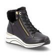 Remonte D0T77 Women's Sneaker Boot, fur lined boot, durable leather upper, wedge sole with zipper and lace up closure. Style #D0T77-02