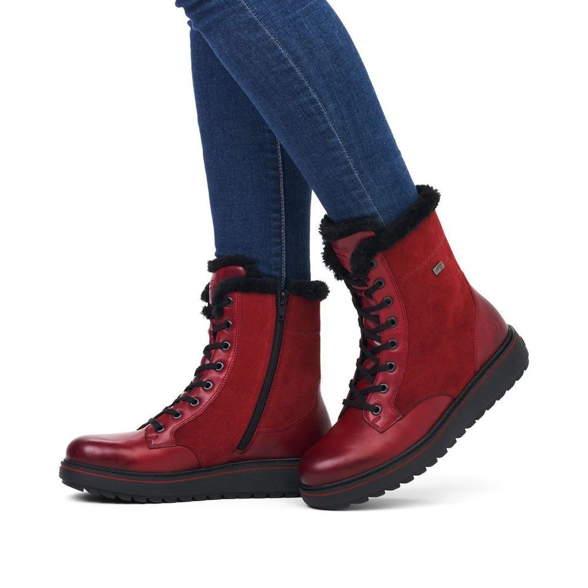 Remonte D0U76 Suede Women's Lace Up Boots in Red