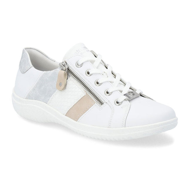 Remonte D1E00 Women's Lace Up Shoes, breathable all day walking shoes, rose accents side zipper and lace up closure. Style #D1E00-81