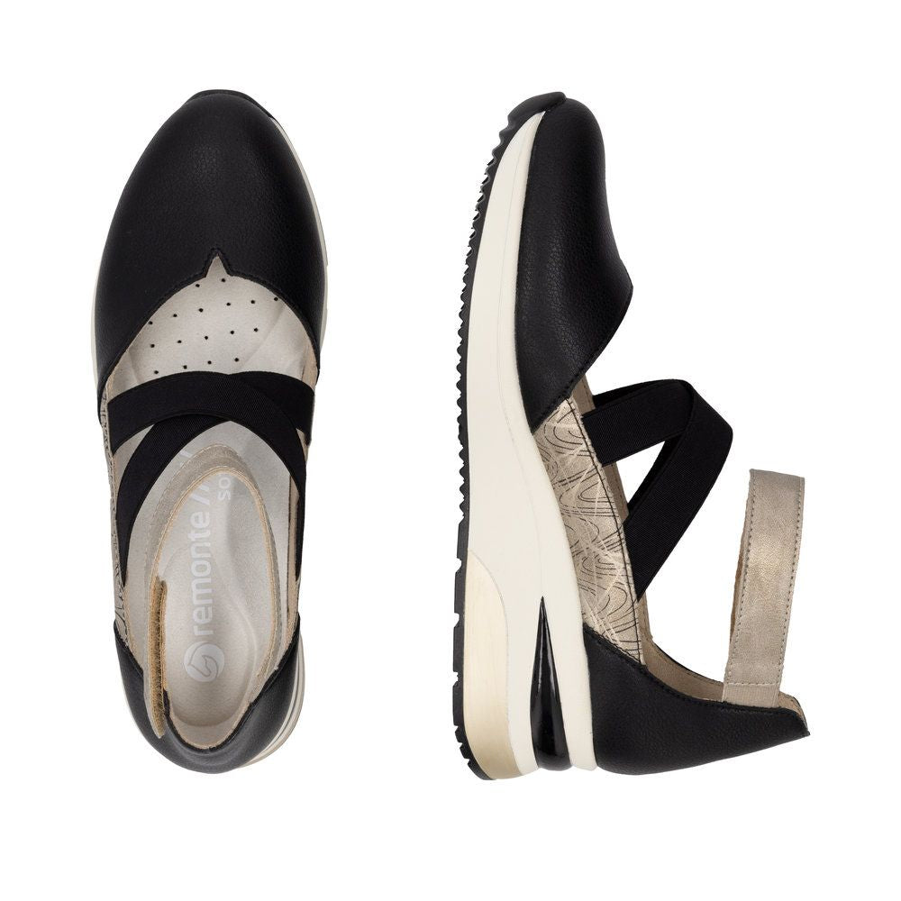 Remonte Women's Wedge D2411 Adjustable Strap in Black