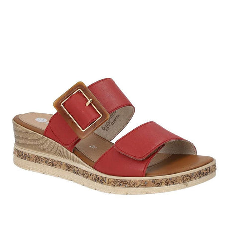 Remonte D3068 Women's Sandals in Red, double strap sandals with decorative buckle and velcro closure, wedge heel with decorative. Style #D3068-33