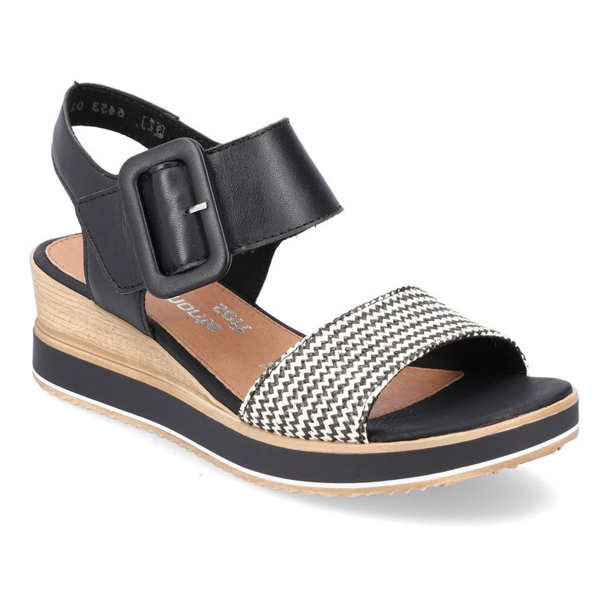 Remonte D6453 Women's Strap Wedge Sandals, wedge strappy sandals with ankle strap and buckle closure. Style #D5830-91