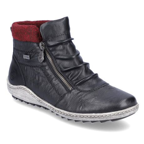 Remonte R1486 Zip Boot in Black , comfortable winter boots, insulated black leather upper, non slip sole. Side zipper for easy on and off. Style #R1486-01