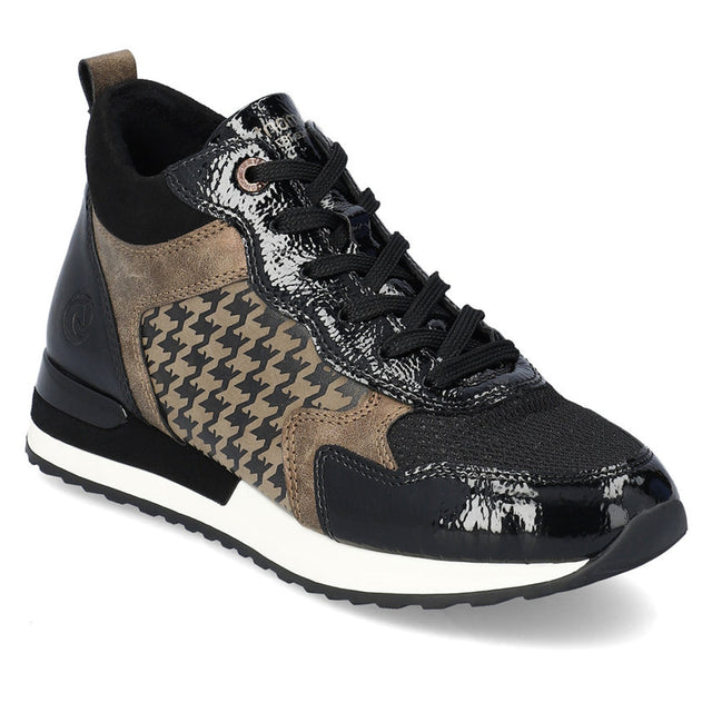 Remonte R2577 Women's Sneaker Boot, patterned leather upper durable walking sole. lace up closure. Style #R2577-01