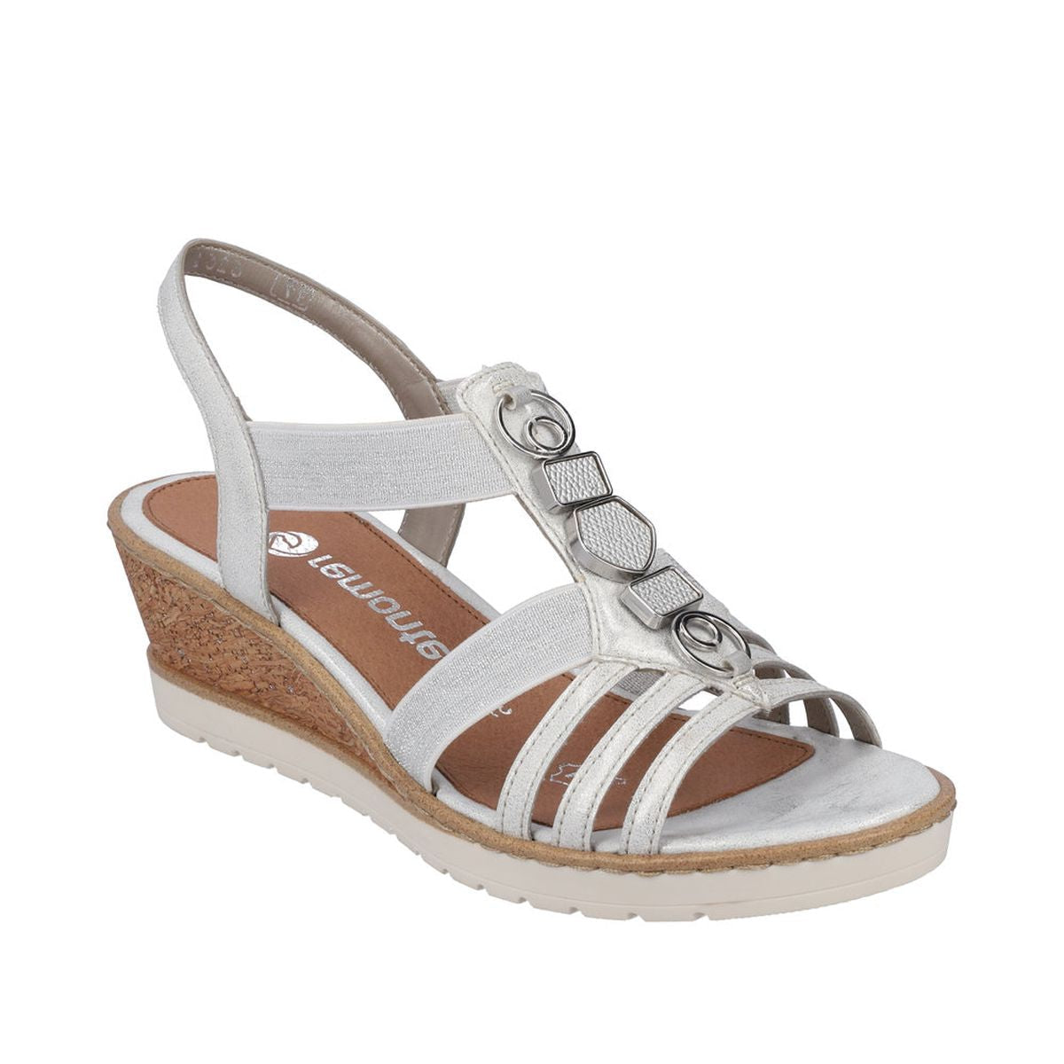 Remonte R6264 Women's Wedge Sandals, wedge heeled silver sandals, hardware decoration strappy sandals. Style #R6264‑80