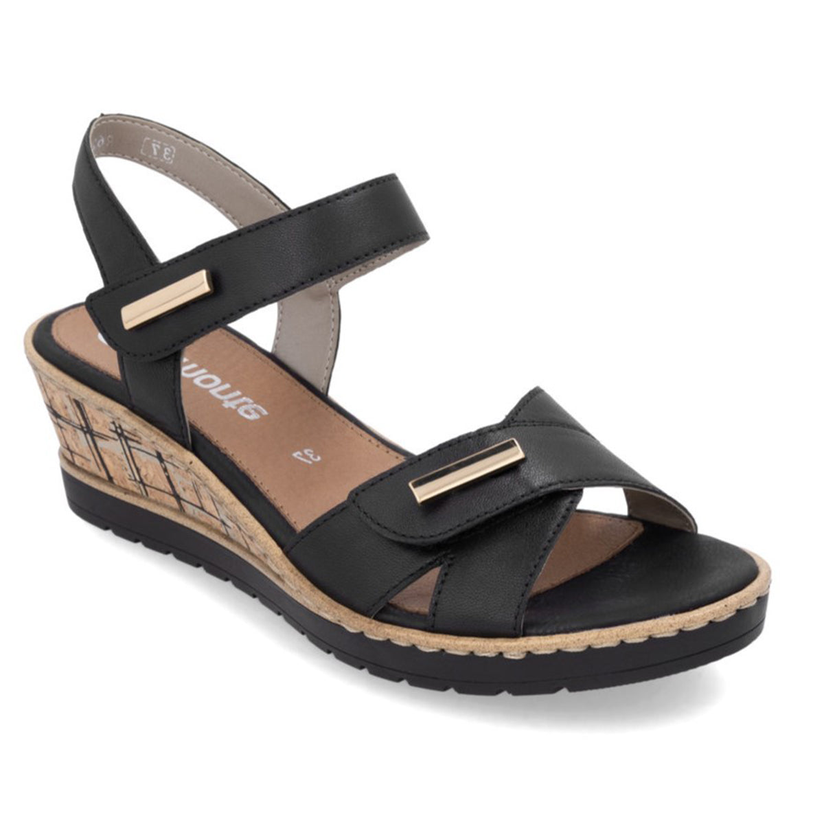Remonte R6266 Women's Wedge Sandals, Wedge heels with large straps and decorative hardware. Style #R6266-00