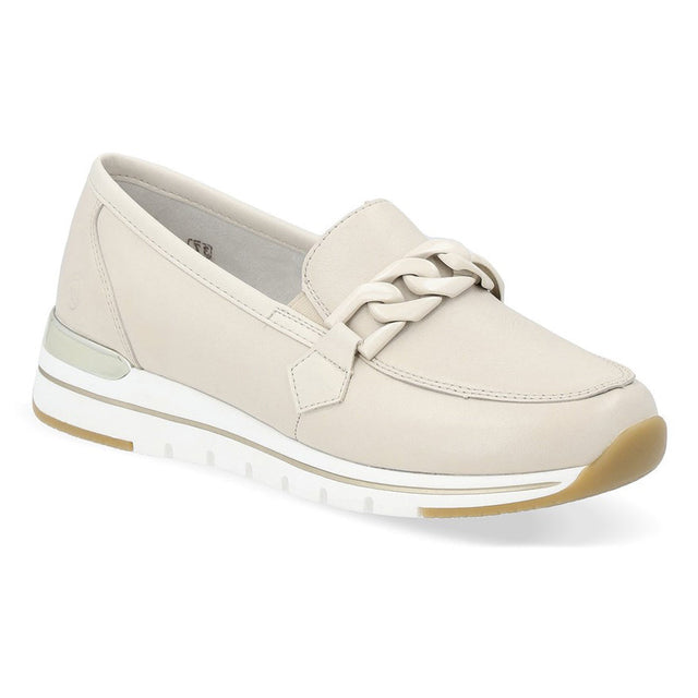 Remonte R6711 Women's Casual Slip On Flats, Tan flats, all day wear with stretch to fit. Tan decorative chain. Style #R6711-60