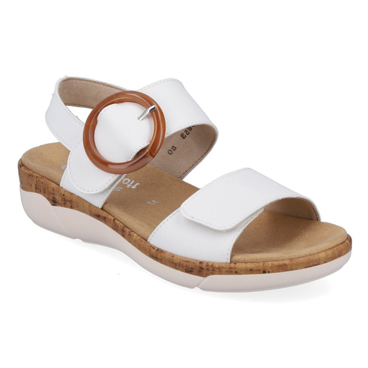 Remonte R6853 Women's Strap Sandals, Large double strap velcro and decorative buckle, slight wedge all day comfort. Style #R6853-80