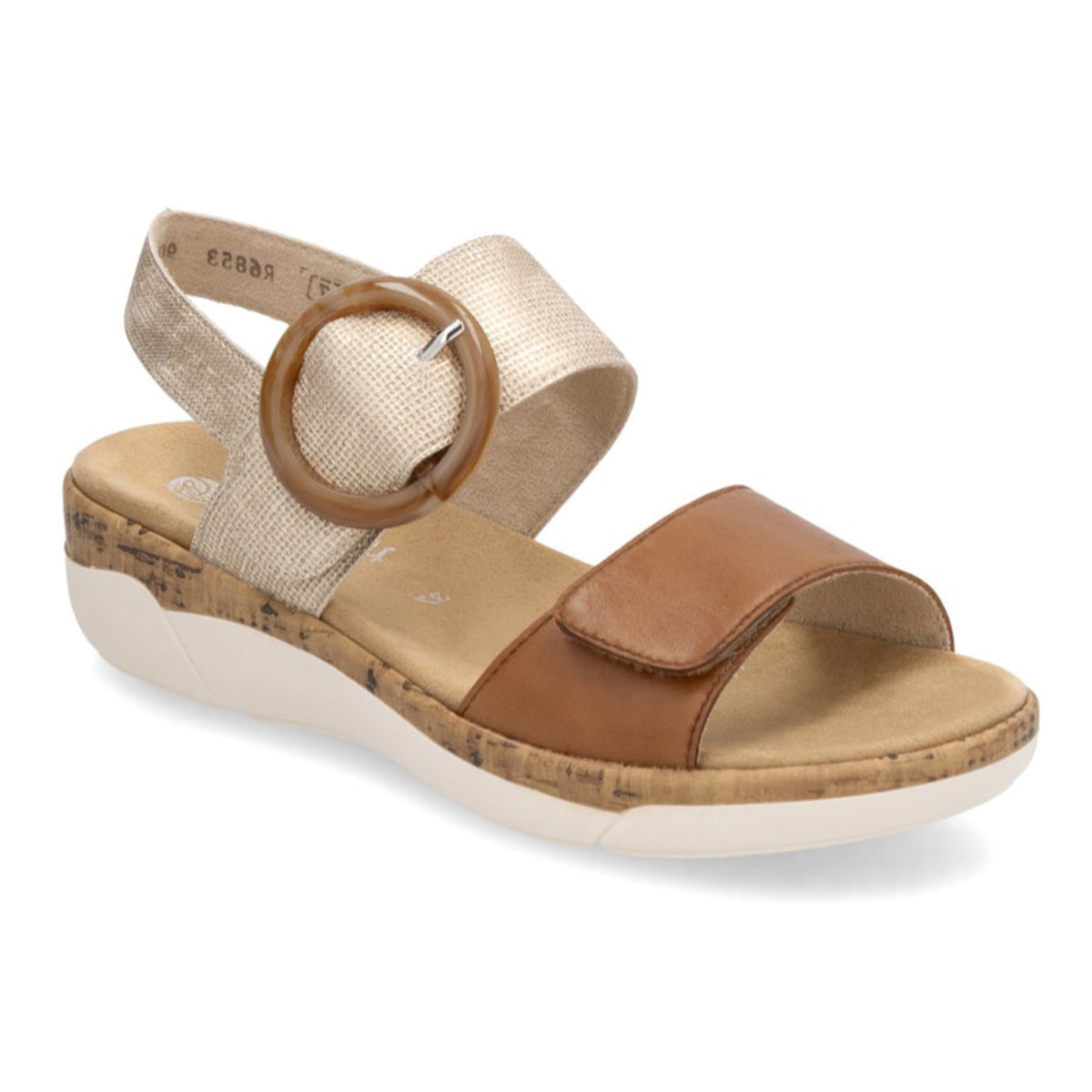 Remonte R6853 Women's Strap Sandals, double strap sandals with velcro and buckle closure, slight wedge. Style #R6853-90