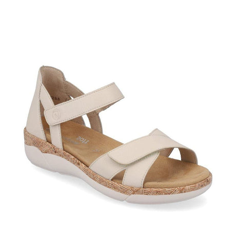 Remonte R6859 Women's Sandal, Tan Strappy Sandals with velcro closures. slight lift all day comfort. Remonte Lugano flat sandals in soft pebble leather with cushioned removable footbed and flexible sole. Timeless summer comfort in a neutral tone.