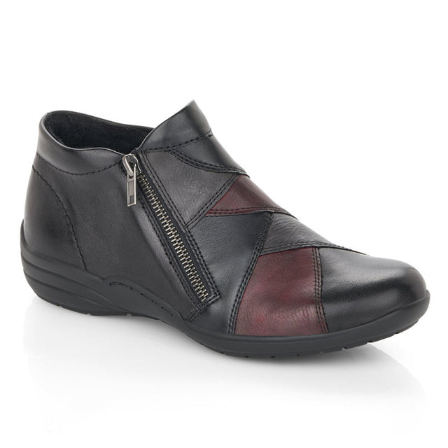Remonte D7674 Women's Side Zip Shoe, patterned leather shoes multicolour panels with side zipper for easy on and off. Style #R7674-02