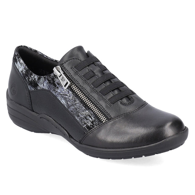 Remonte D7679 Women's Lace Zip Shoe, patterned leather shoes with elastic for comfortable secure fit and side zipper. Style #R7679-01
