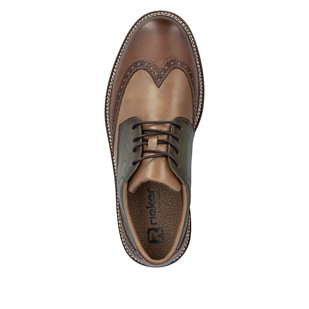 Rieker 04504 Men's Lace Up Wide Shoe in Brown Combination