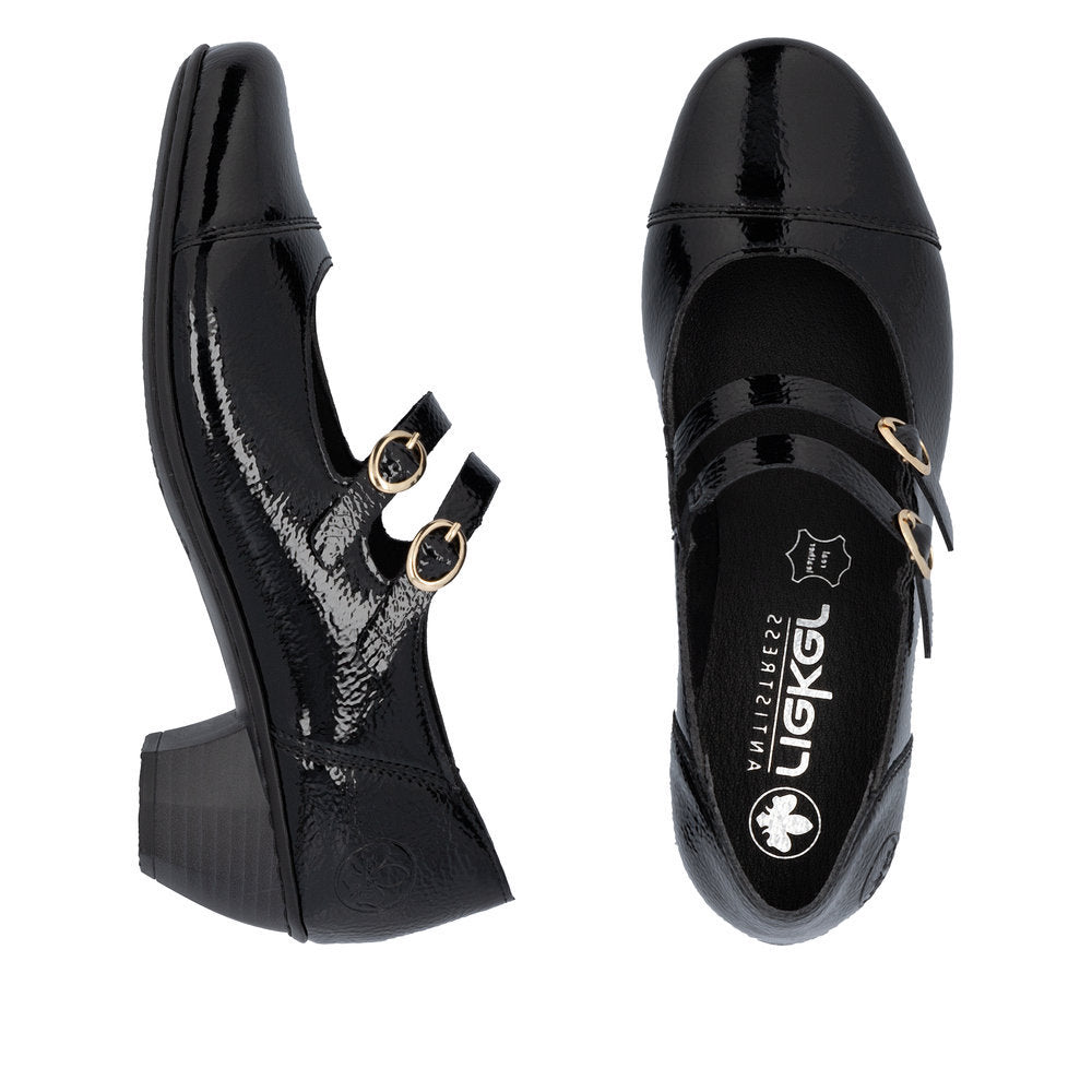 Rieker 41758 Women's Dress Block Heel in Patent Black