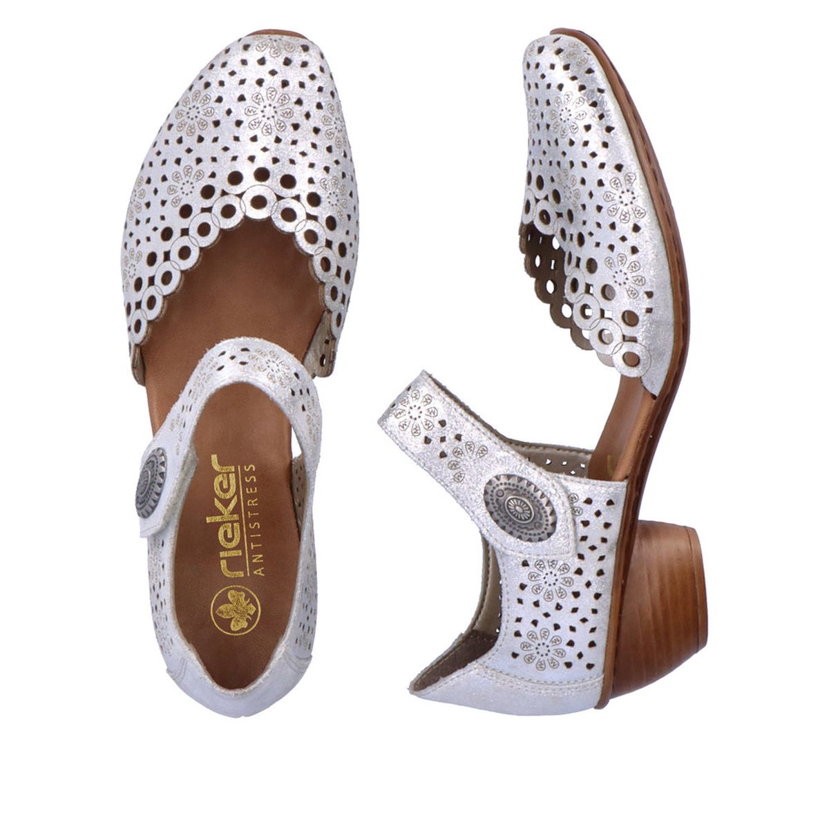 Rieker 43753-90 Women’s Alula Leather Strap Summer Shoes Silver