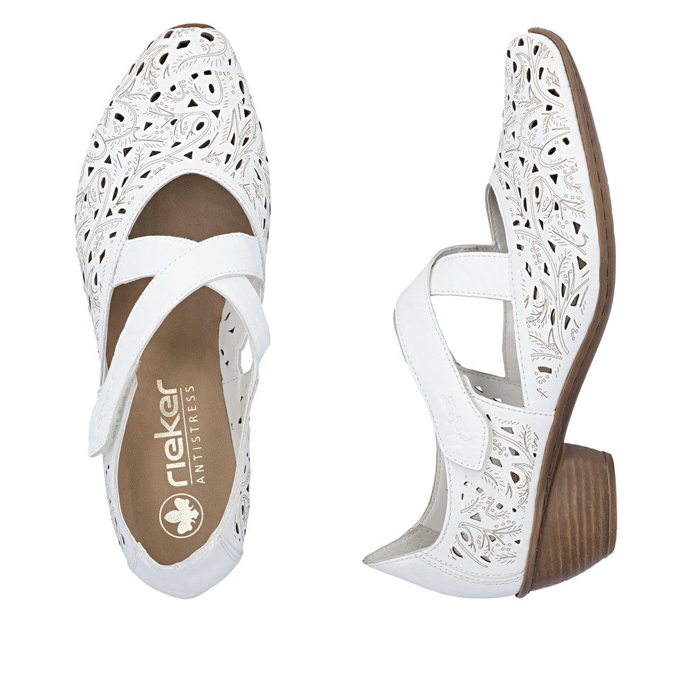 Rieker 43773 Women’s Leather Strap Shoes in White