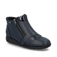 Blue women's wide-fit leather ankle boots with zipper closure, warm textile lining, removable padded insole, and grippy synthetic outsole.
Style #47254-14