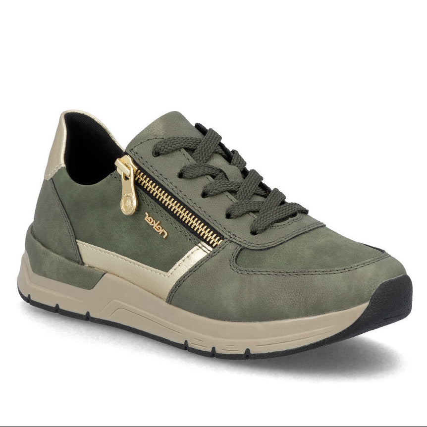 Olive green women’s loafer with 33mm heel, soft removable insole, and flexible sole designed for casual wear and light walking. Style #58902-54