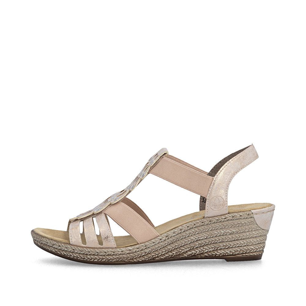 Rieker 62436 Women's Wedge Sandals in Rose Gold
