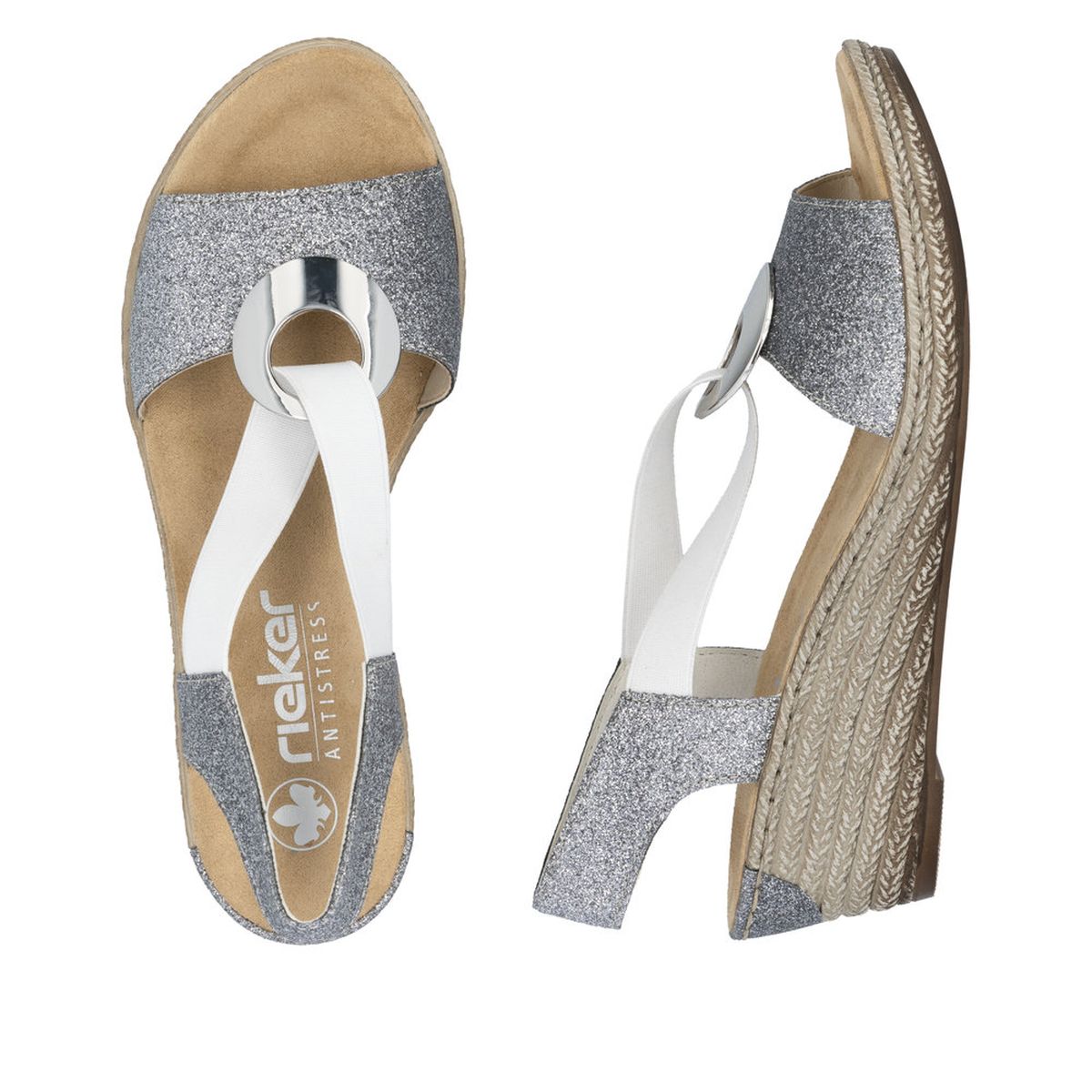 Rieker 624H6-92 Wedge Sandals in Old Silver