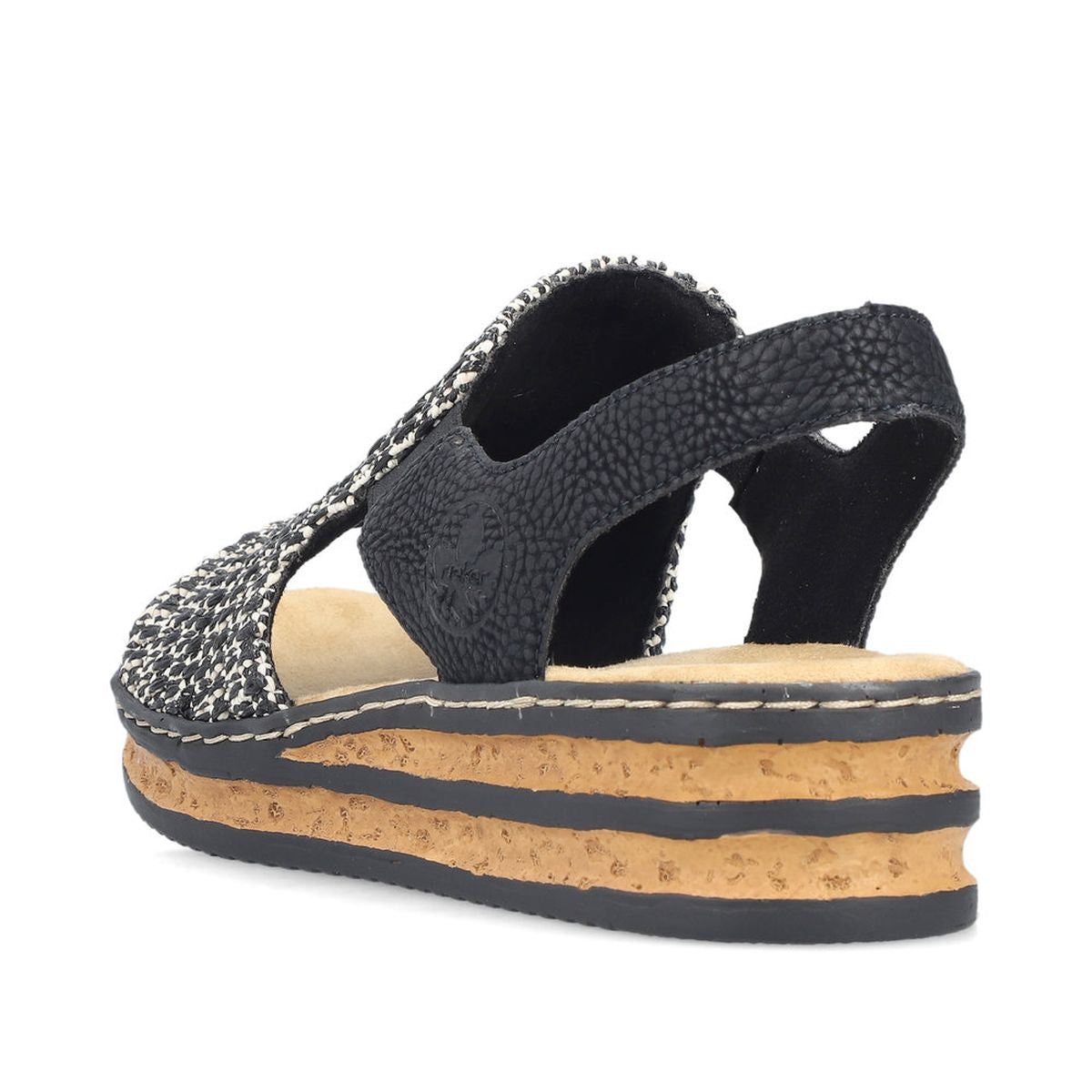 Rieker 62971-00 Low Wedge Sandal in Multi Black & Sand