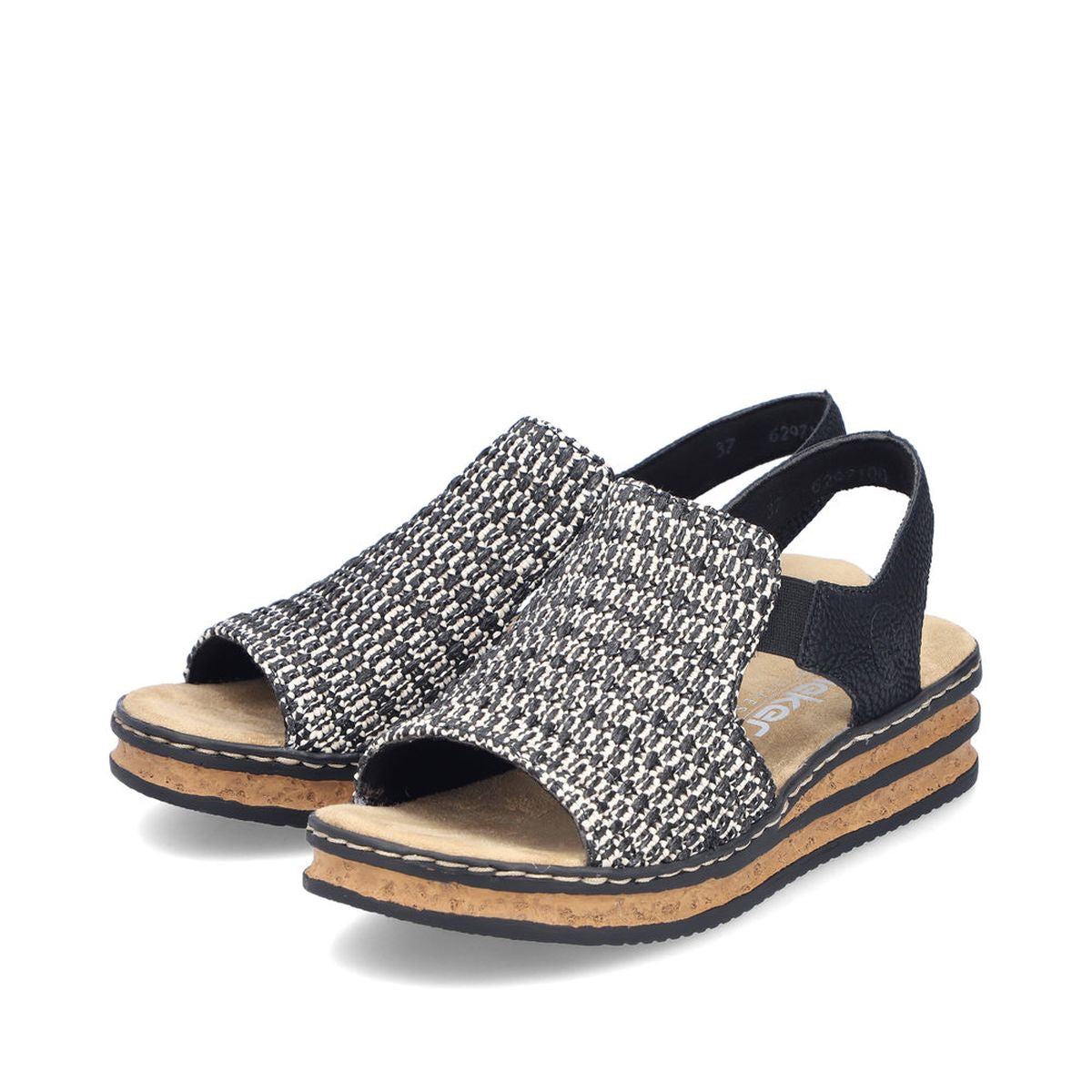 Rieker 62971-00 Low Wedge Sandal in Multi Black & Sand