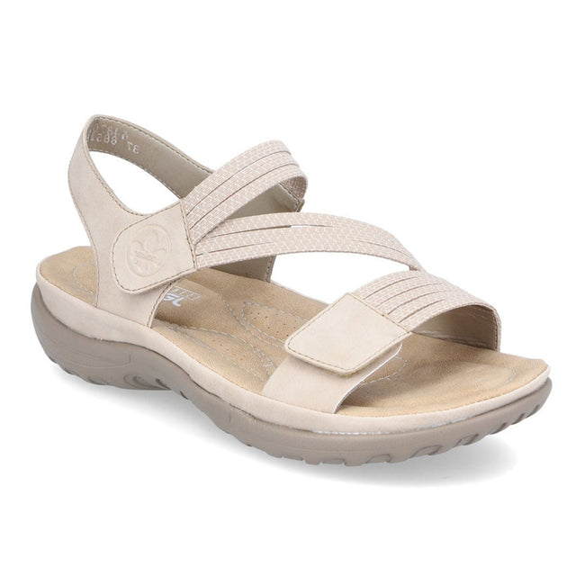 Rieker 64870 women’s Velcro sandal in Ginger with cushioned footbed, adjustable straps, and lightweight sole – available at Walking on a Cloud Canada.
