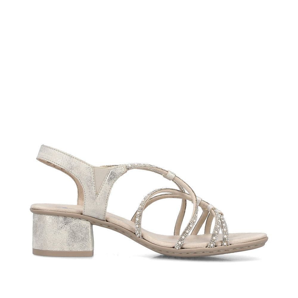 Rieker 64970 Women's Strappy Heeled Sandals in Beige Gold