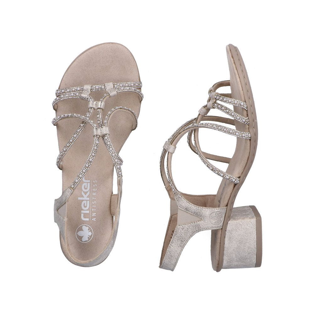 Rieker 64970 Women's Strappy Heeled Sandals in Beige Gold