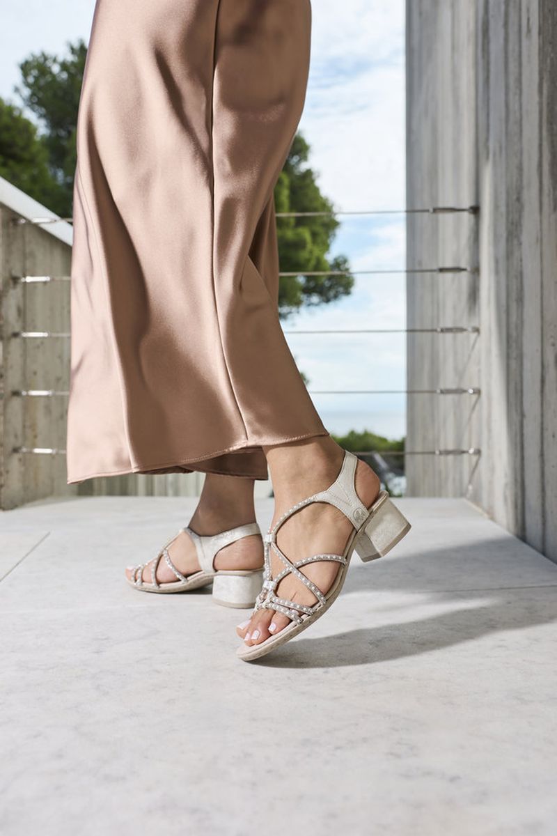 Rieker 64970 Women's Strappy Heeled Sandals in Beige Gold