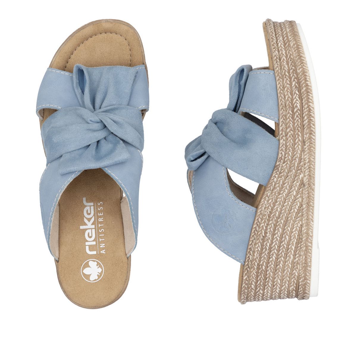 Rieker 68789-10 Women’s Aqua Wedge Mule Sandals – Fashion & Comfort