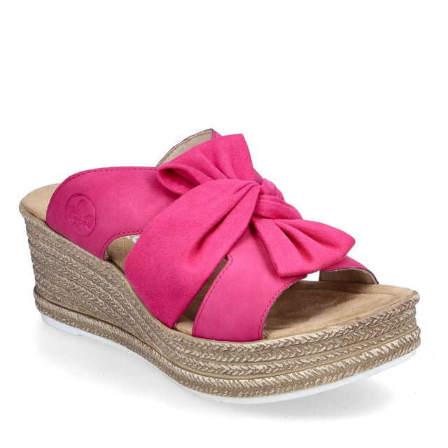 Rieker 68789-10 women’s magenta wedge mule sandals – side view