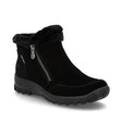 Rieker L7188 Women’s Black Suede Ankle Boots with furry shaft edge, water-repellent RiekerTEX, zipper closure, wedge heel, and soft warm lining.