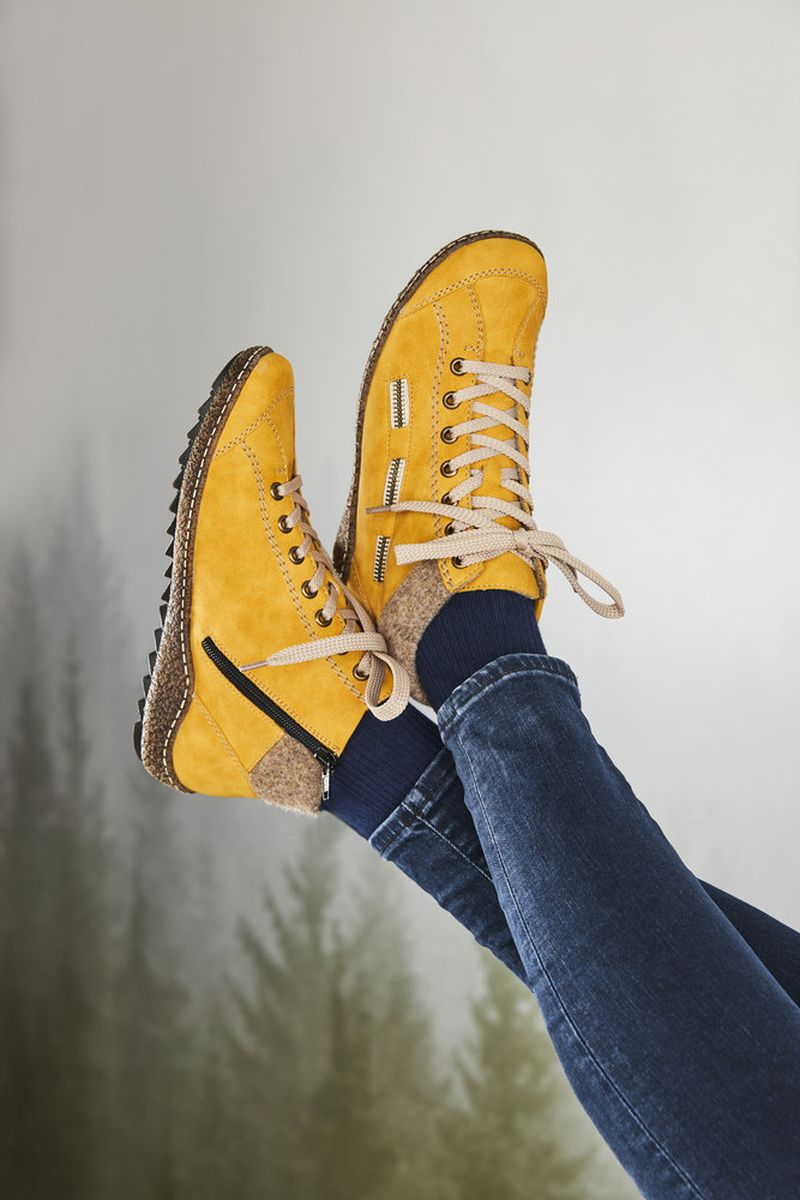 Rieker L7543 Women's Zip Up Boots in Yellow
